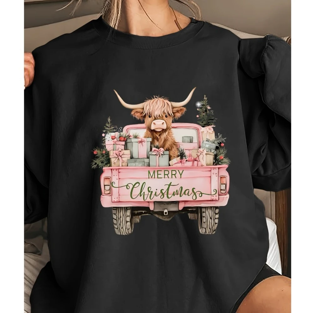 Sweat à capuche imprimé Yak de noël, automne et hiver, garde au chaud, survêtement à épaules tombantes, vêtements de sport confortables de personnalité