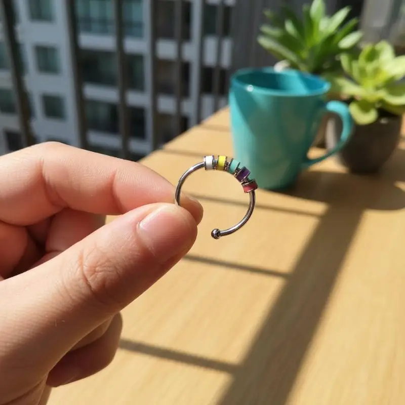 Women Men Adjustable Open Ring for Anxiety Relief Enamel Bead Decor Stylish Stress Relief Jewelry for Study or Travel