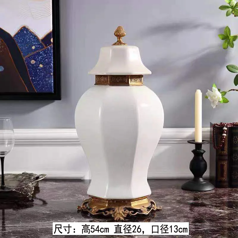 BJ-11 European Ceramics with Copper General Jar High-end Luxury Pendulum Entrance Blue and White Porcelain Ornament