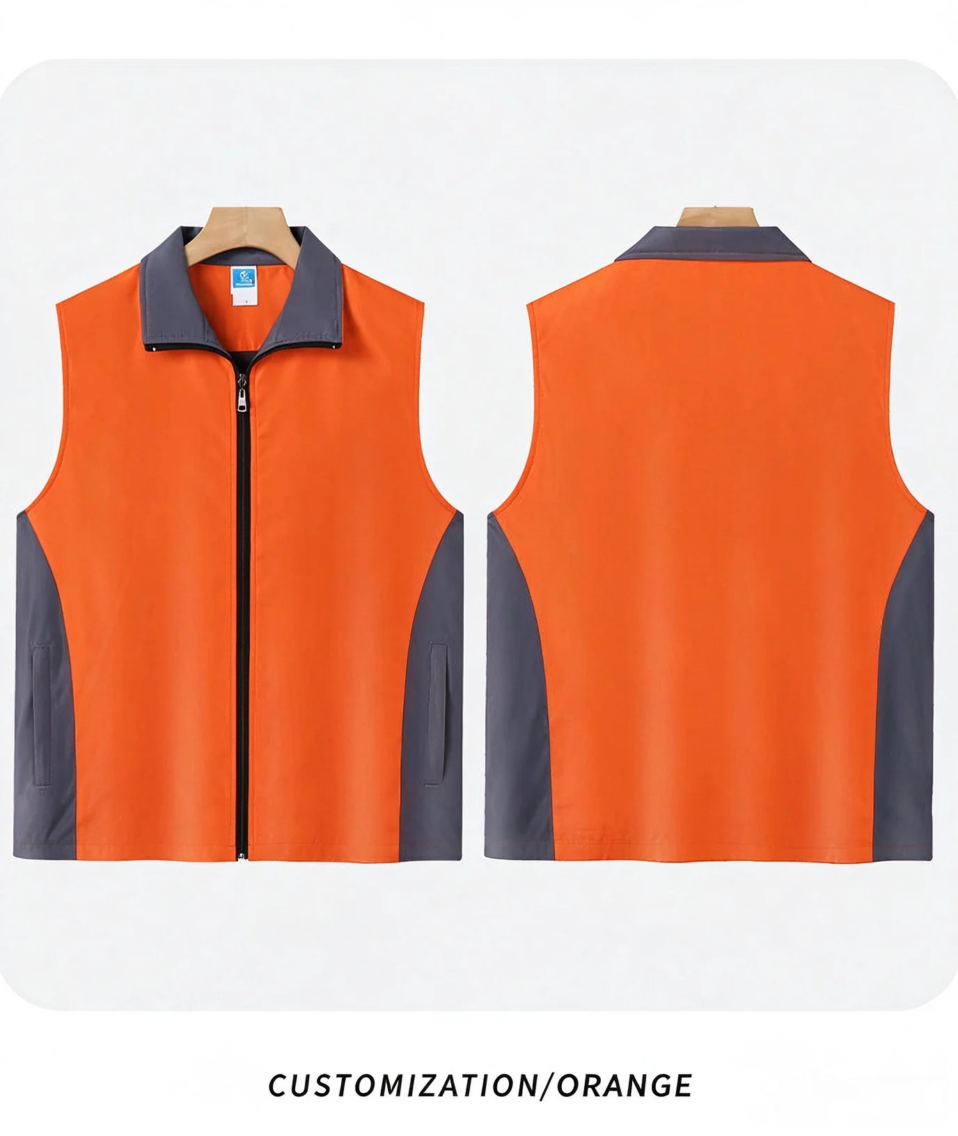 Lightweight and comfortable custom logo work clothes High-grade color matching vertical collar zipper waistcoat pocket