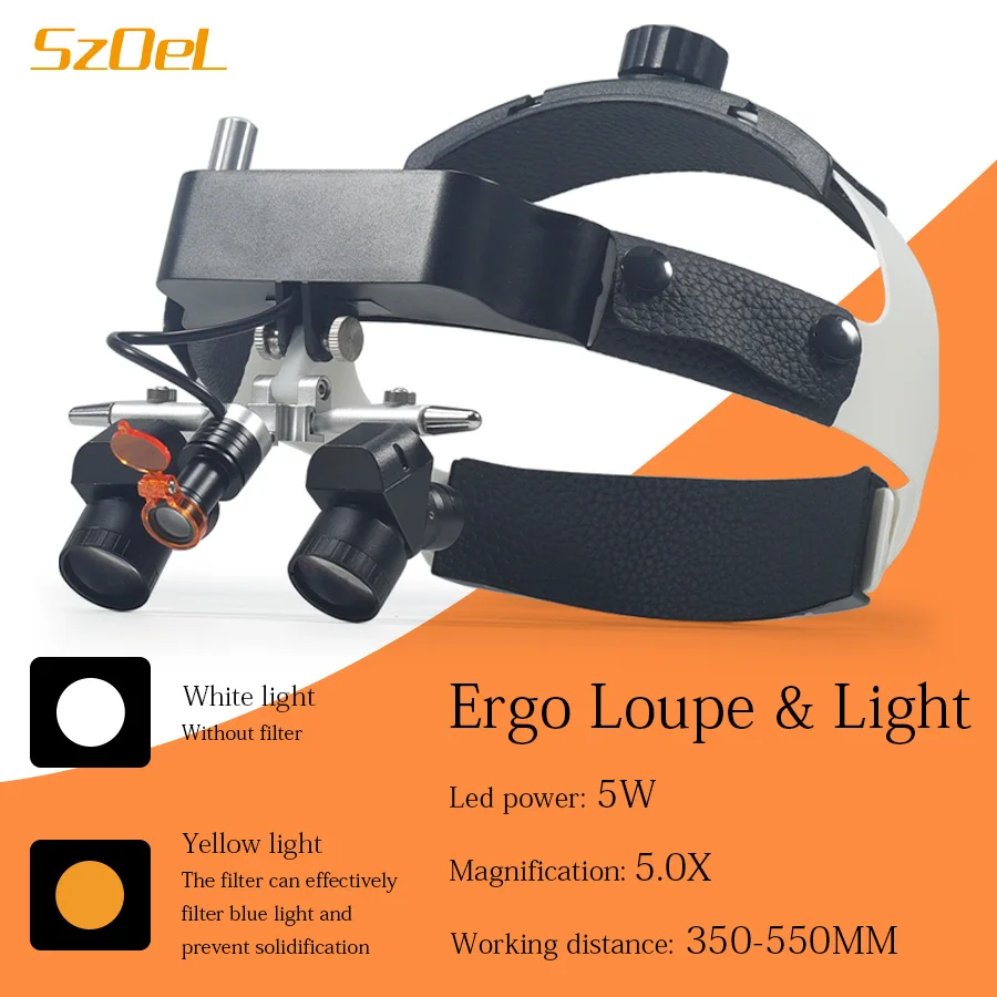 New Ergo Loupe Head Mounted Dental Magnifier 48 ° Angle Zoom Magnifier 5W LED Spotlight Oral Surgery Special Tool