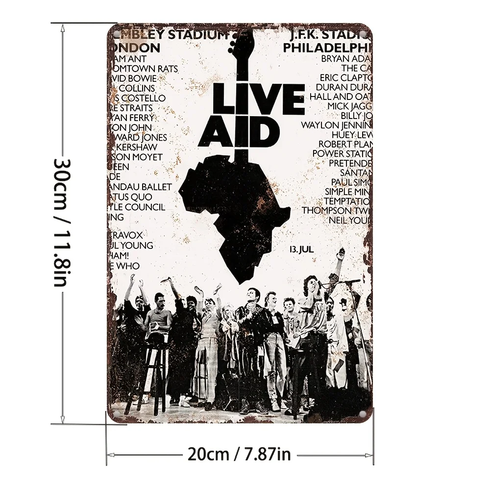 Live Aid Vintage Metal Tin Sign Retro Music Event Wall Art - Durable Iron Home Office Bar Garage Decor, No Electricity Needed,