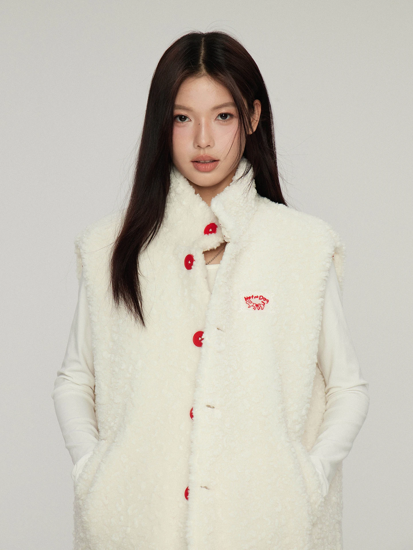 

97 Polka Dot Double-Sided Wear Lamb Fur Vest Cotton Jaet Women Autumn Winter Loose Lazy Design Top Sweet Sle