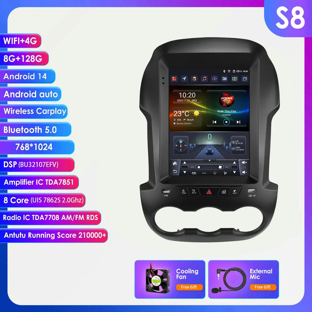 Hizpo 9,7" 9,7-Zoll Touch QLED Bildschirm Android 15 für Ford Ranger 2012 - 2015 Autoradio Stereo Auto-Stereo Video Carplay GPS Navigation WIFI Intelligente Systeme IPS Touchscreen Stereo Video-Player