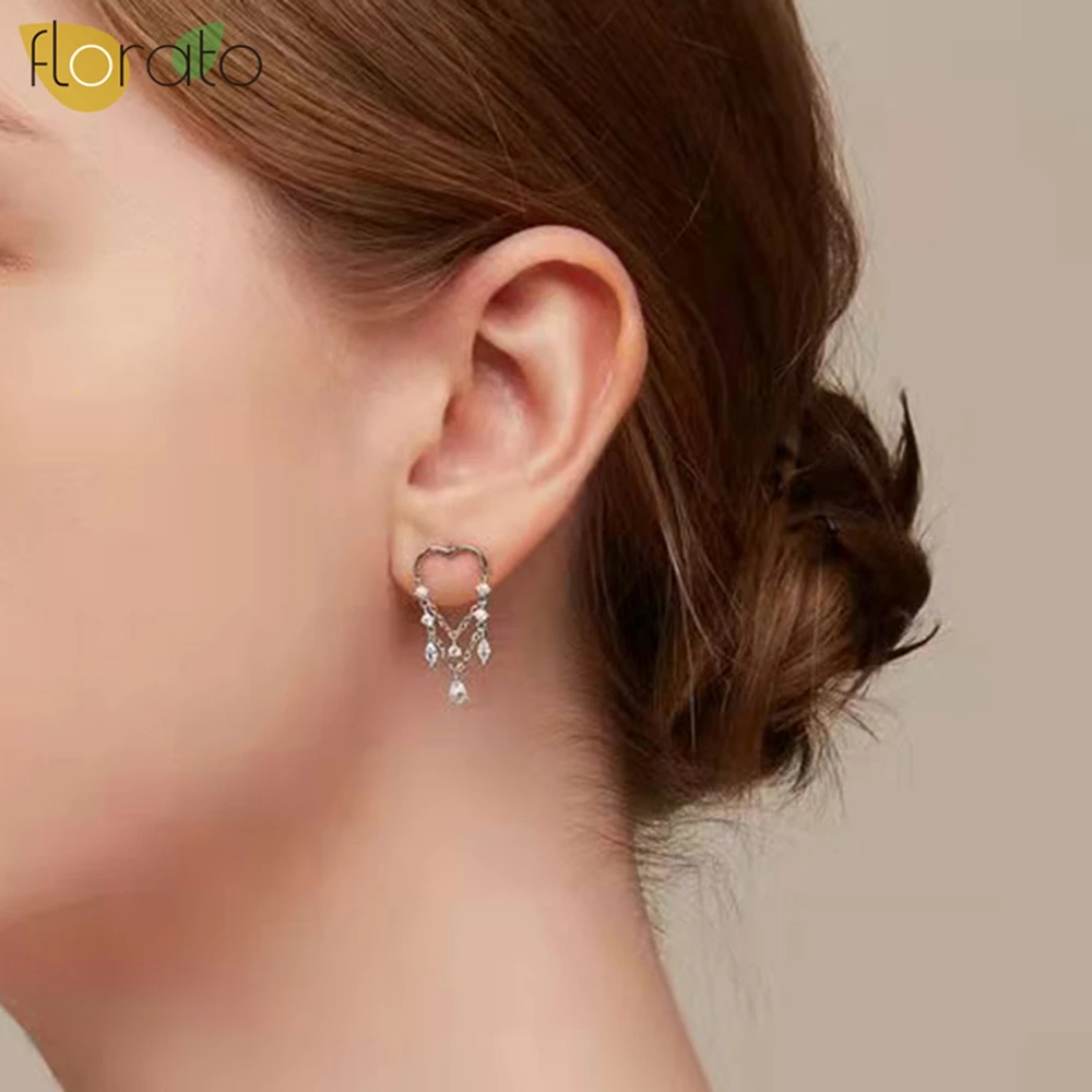 925 Sterling Silver Ear Needle Exquisite Luxurious Gold Silver Earrings White Zircon Tassel Pendant  Earrings for Women Jewelry