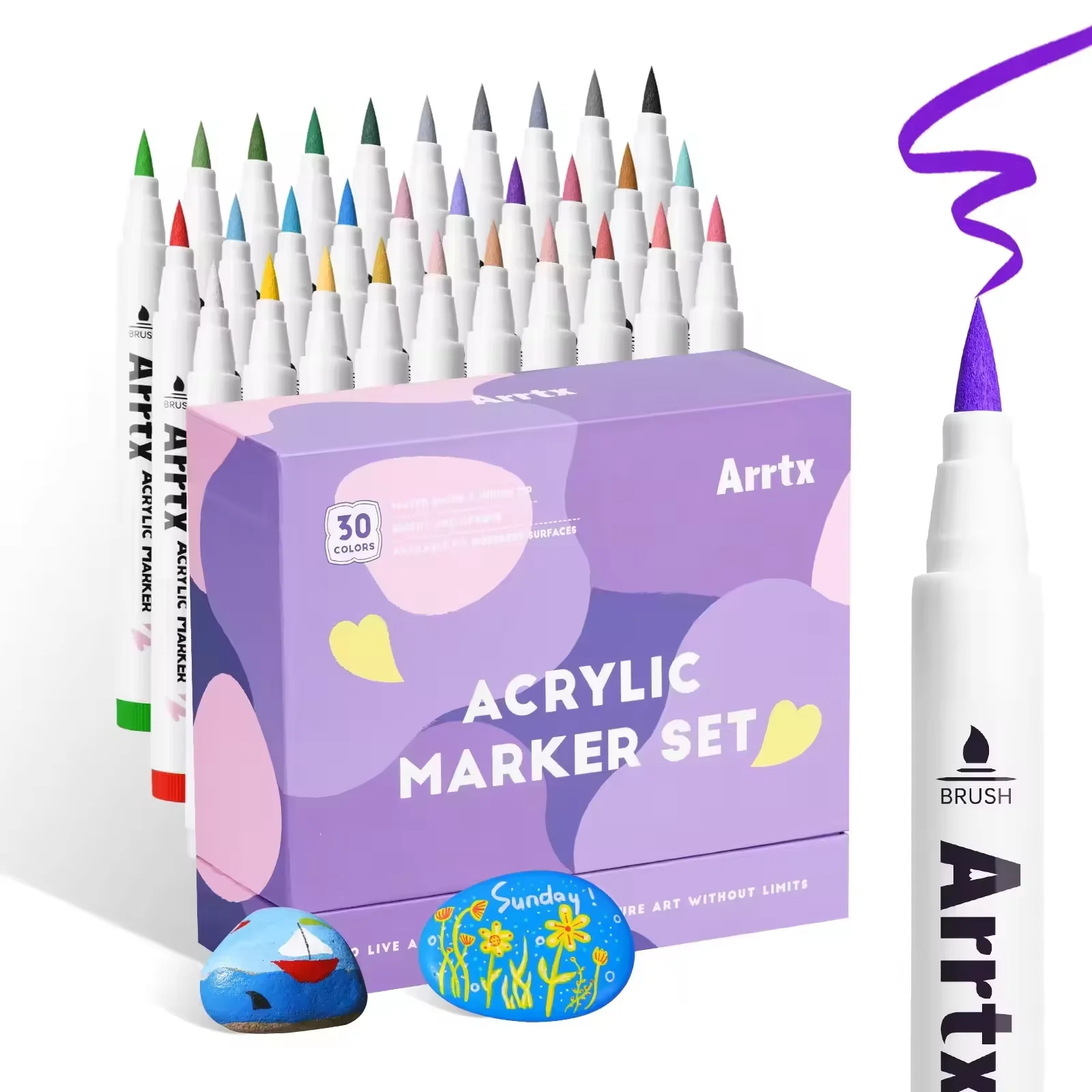 Arrtx Markers Verfpennen, Acrylverfpennen met penseelpunt, voor Cartoon Anime Comic, Rock Painting, Hout, Canvas, DIY Crafts Making