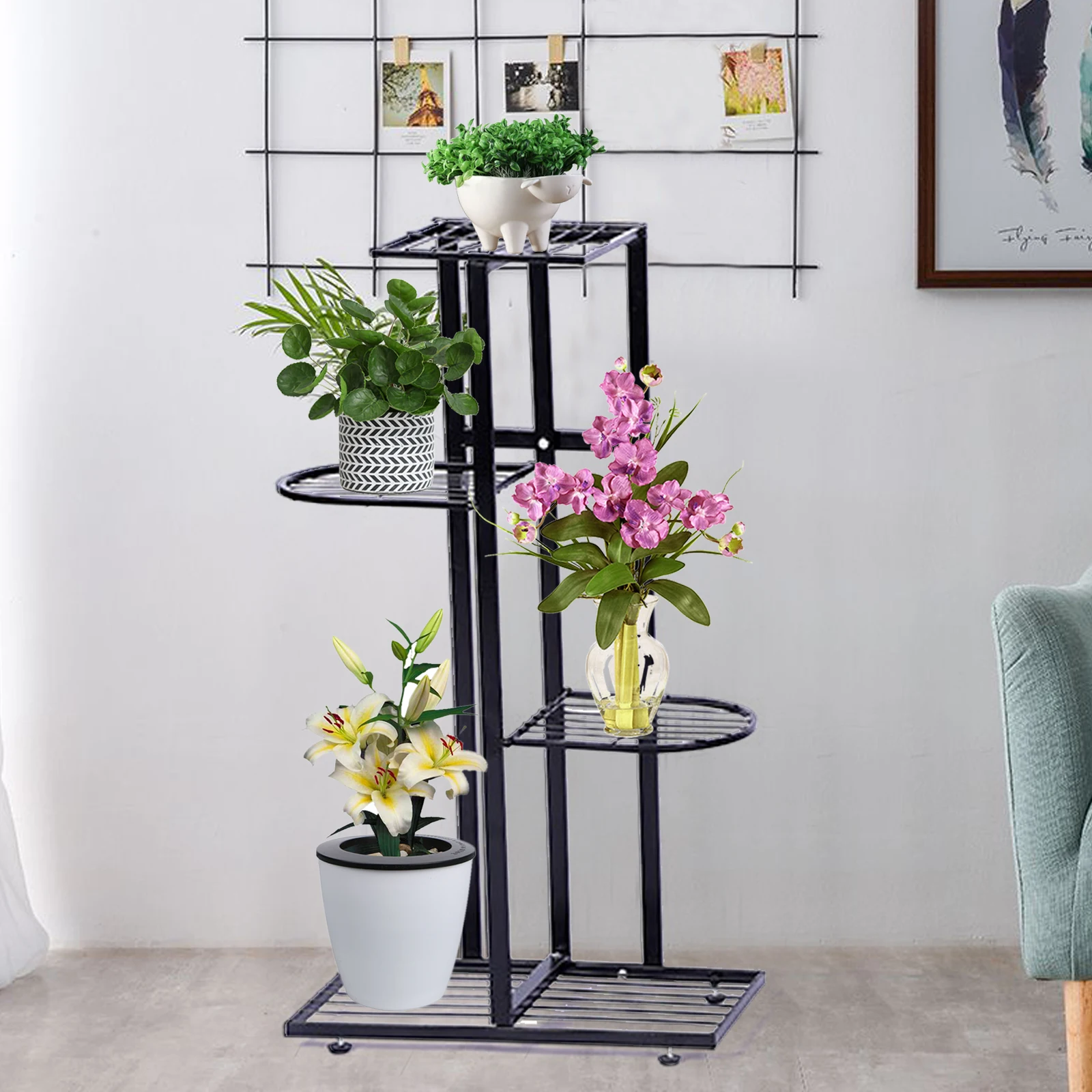 

4 Tier Metal Plant Flower Pots Stand Garden Corner Display Rack Indoors Outdoors Decorative Bonsai Organizer Storage Shelf Decor