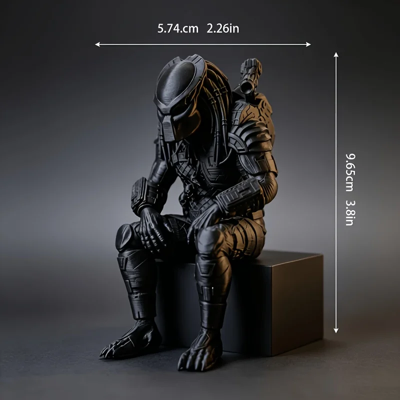 Interstellar Hunter Figurine, Dark Sci‑Fi Desktop Ornament, Alien‑Themed Sculpture, Unique Decor Gift for Model Hobbyists & Pers