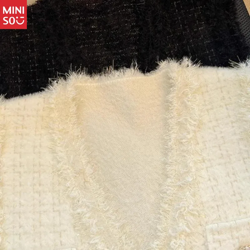 مينيسو 2025 سترة نسائية |   صدرية تويد أنيقة |   سترة كاجوال منسوجة للنساء