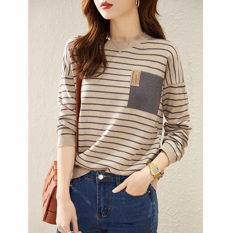 

Striped Cashmere Pullovers Sweaters Women Autumn Winter Loose-fitting Knitted Tops Long Sleeve Korean Style Jumpers Knitwear