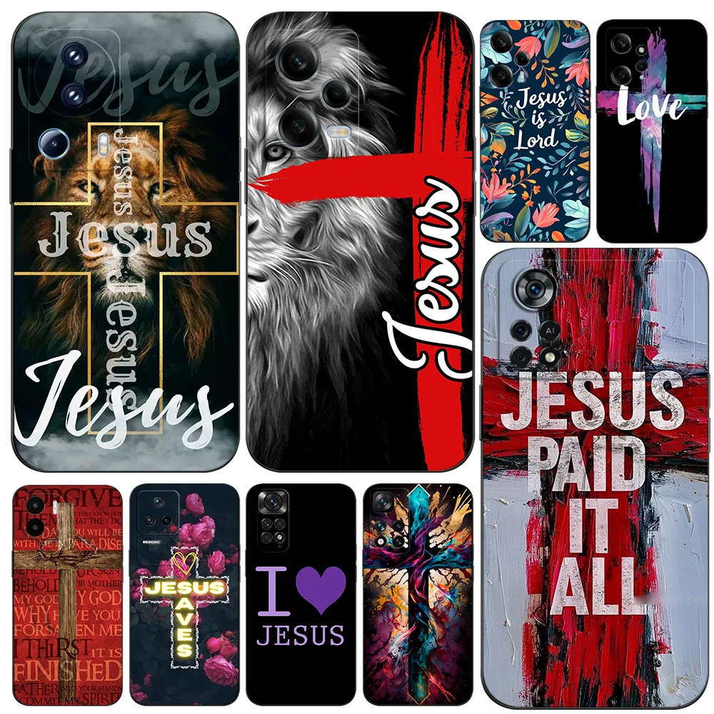 Black Tpu Case For Xiaomi 12 12T lite S X 11lite NE 11i 11T Pro 11A  Redmi 12C 10 10A 10C 5G Jesus Cross Art