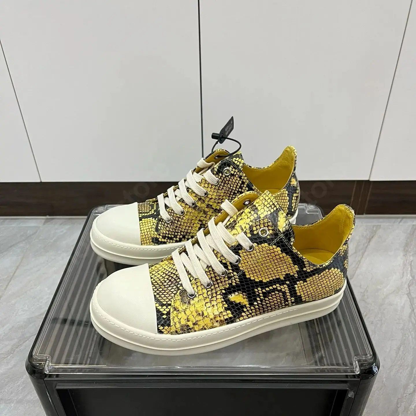 Ricks sapato masculino amarelo boa couro baixo sapato rendas até owens tênis feminino sapato casual owens design sapatos de sola grossa tênis