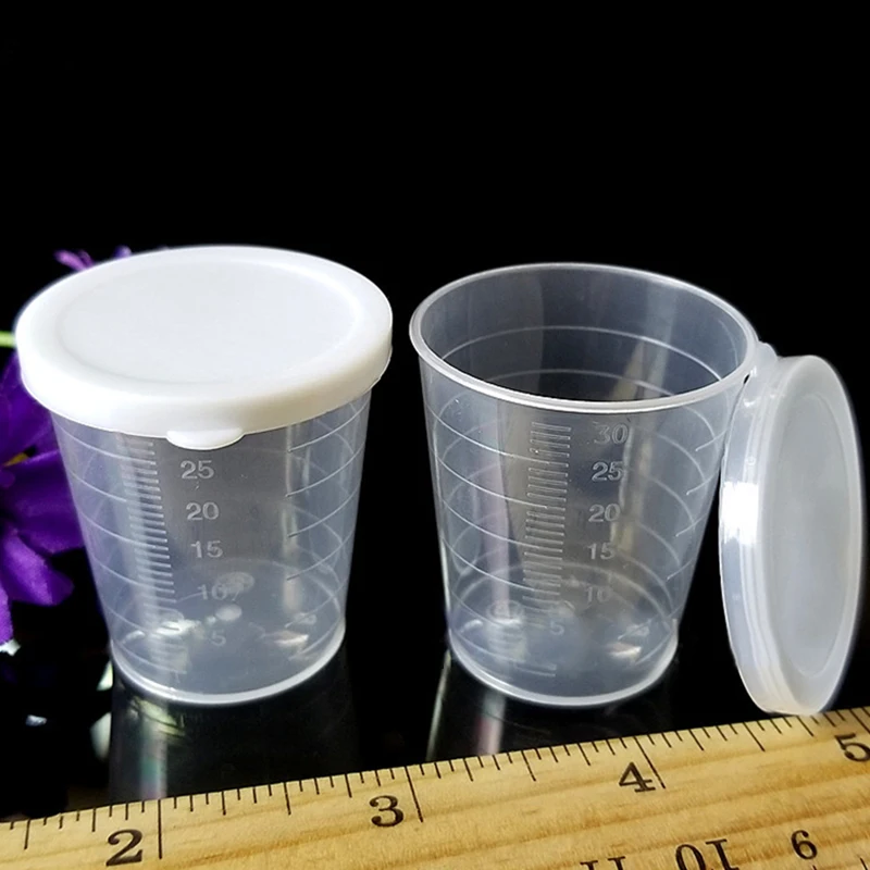 10Pcs 30ml Plastic Medicine Measuring Measure Cups With White Lids Cap With Scale Separating Cups DIY Cake Jewelry Making Tools