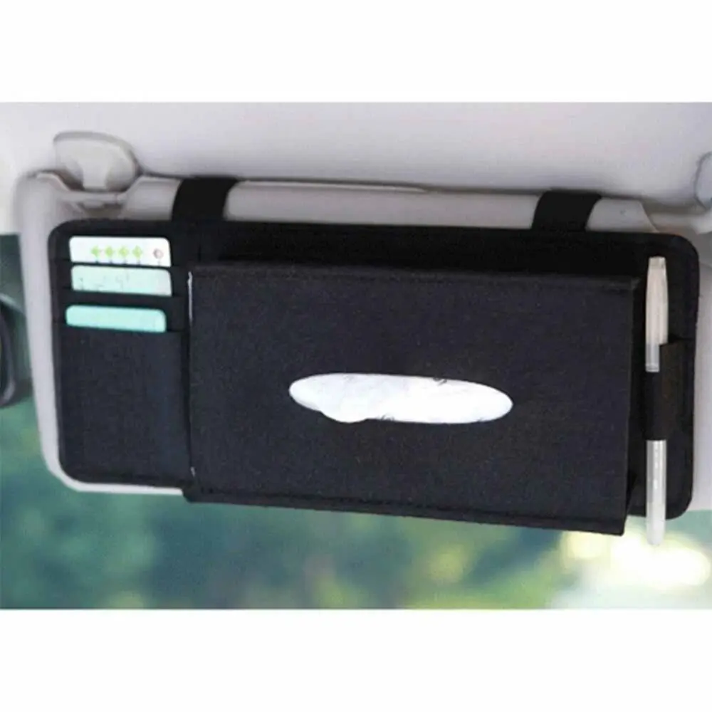 Car Styling Case Sun Visor Type Wool Felt Hanging Tissue Box Car Napkin Holder Pocket Organizer Card Storage Auto Organizer