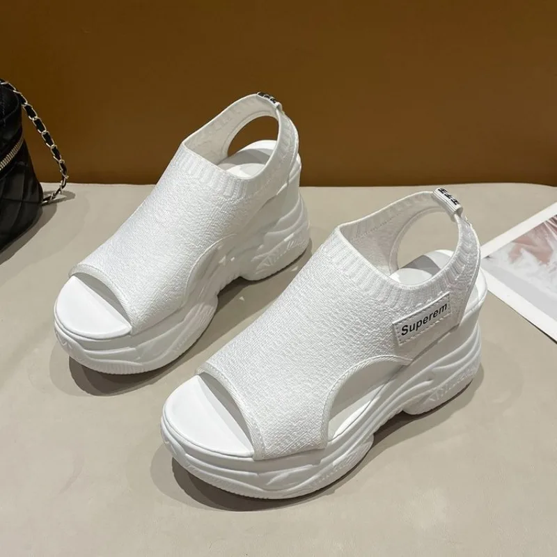 

Women Knitted Sandals Summer Height Increasing Casual Sandals Fashion Sports Sandal Chunky Wedge Heel Shoe Zapatos Para Mujeres