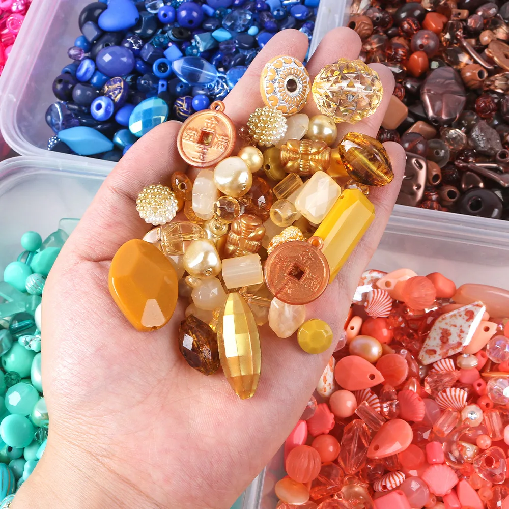 20g Random Acrylic Big Hole Beads for Necklace Bracelet Plastic Loose Spacer Beads Bulk Findings Diy Jewelry Making Accessories