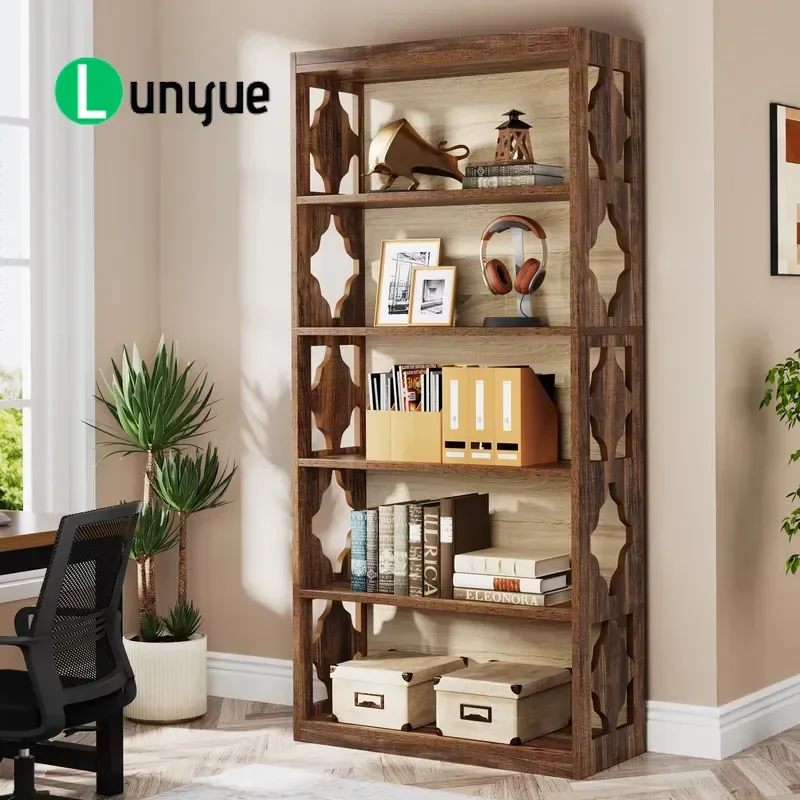 Multi-functional 6-Tier Open Wooden Shelving Unit Living Room Storage Rack for Books Home Decoration Display