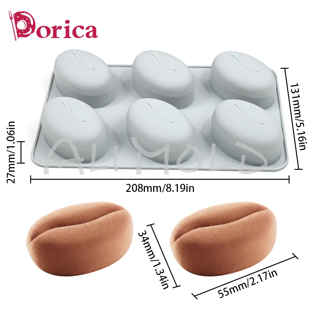 Dorica 6 ثقوب حبوب البن قالب من السيليكون لتقوم بها بنفسك هلام بودنغ المعجنات الشوكولاته موس قالب رائحة الصابون شمعة قوالب تزيين الكعكة