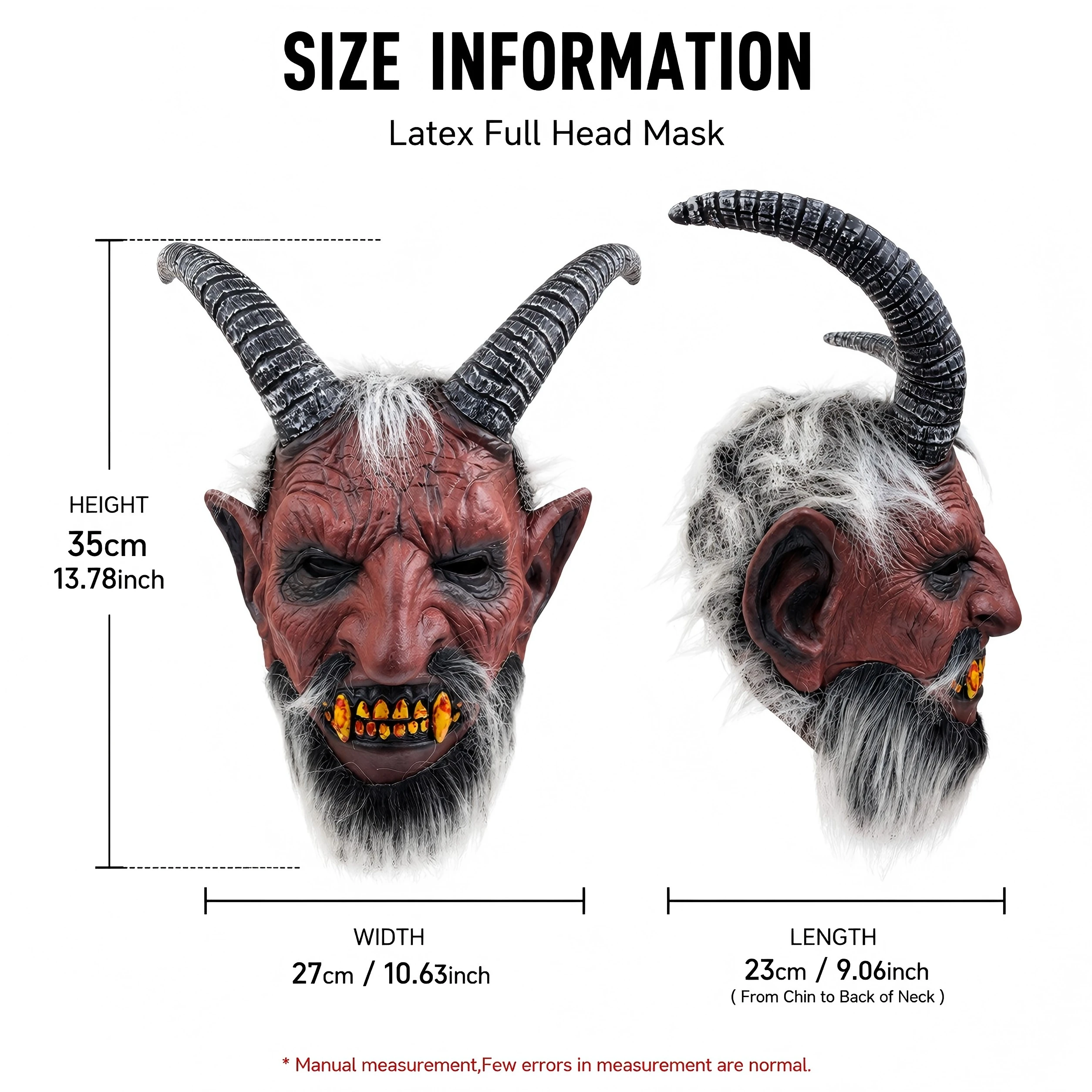 Horror Red Devil Mask Long Horns White Beard Creepy Monster Demon Latex Face Cover Halloween Carnival Party Cosplay Costume Prop