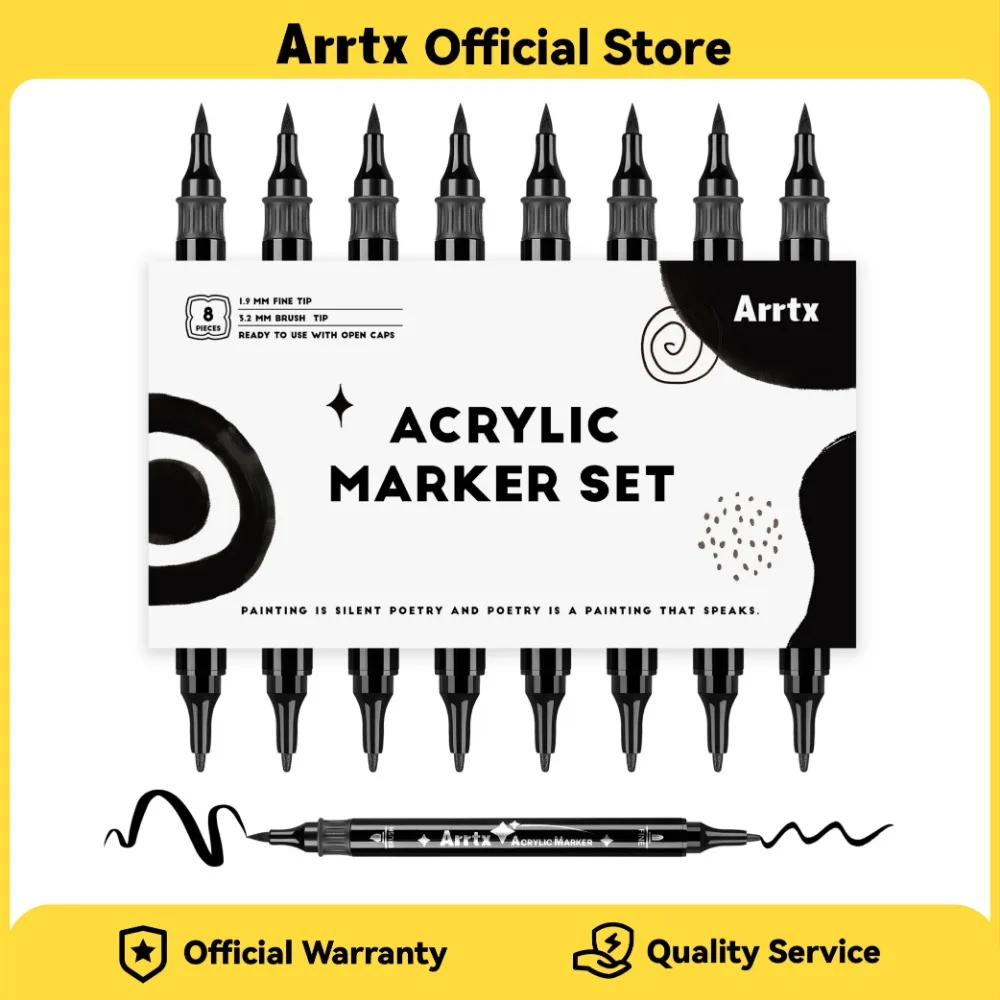 

Arrtx Black Paint Pen 8 Pack Dual Tip Acrylic Paint Graffiti Markers for Rock Painting Paper Wood Ceramic Fabric Glass Canvas
