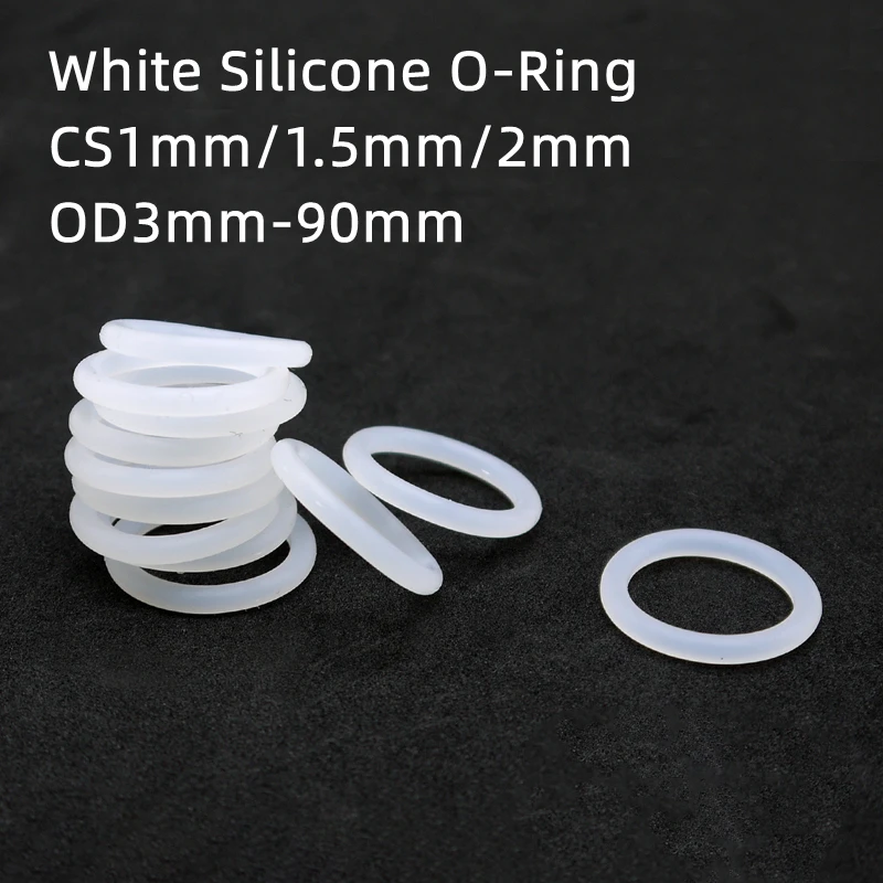 50pcs/10pcs White Silicone O-ring OD3mm-90mmcs(thickness)1mm/1.5mm/2mm Insulating Waterproof and Oil Resistant Sealing Ring