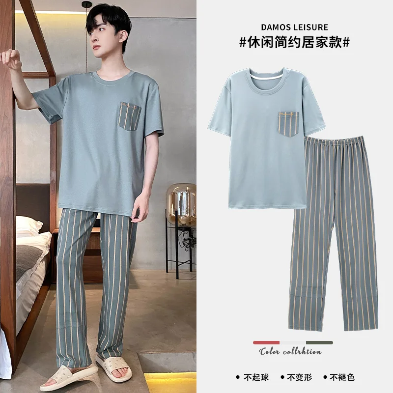 Summer Cotton Pj Short Sleeved Men\'s Pajamas Sets Male Pajama Set Printed Pajama For Men Sleepwear Suit New Plus Size Homewear