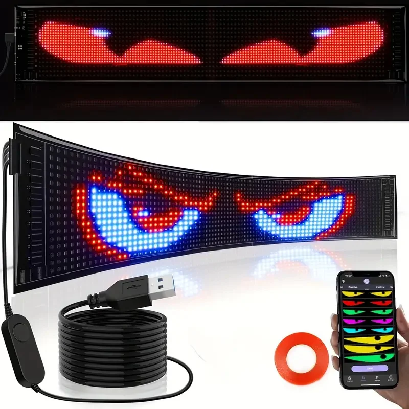 لوحة بكسل مصفوفة LED، علامات LED للإعلانات الساطعة، علامة سيارة مرنة USB 5 فولت LED للتحكم في تطبيق بلوتوث