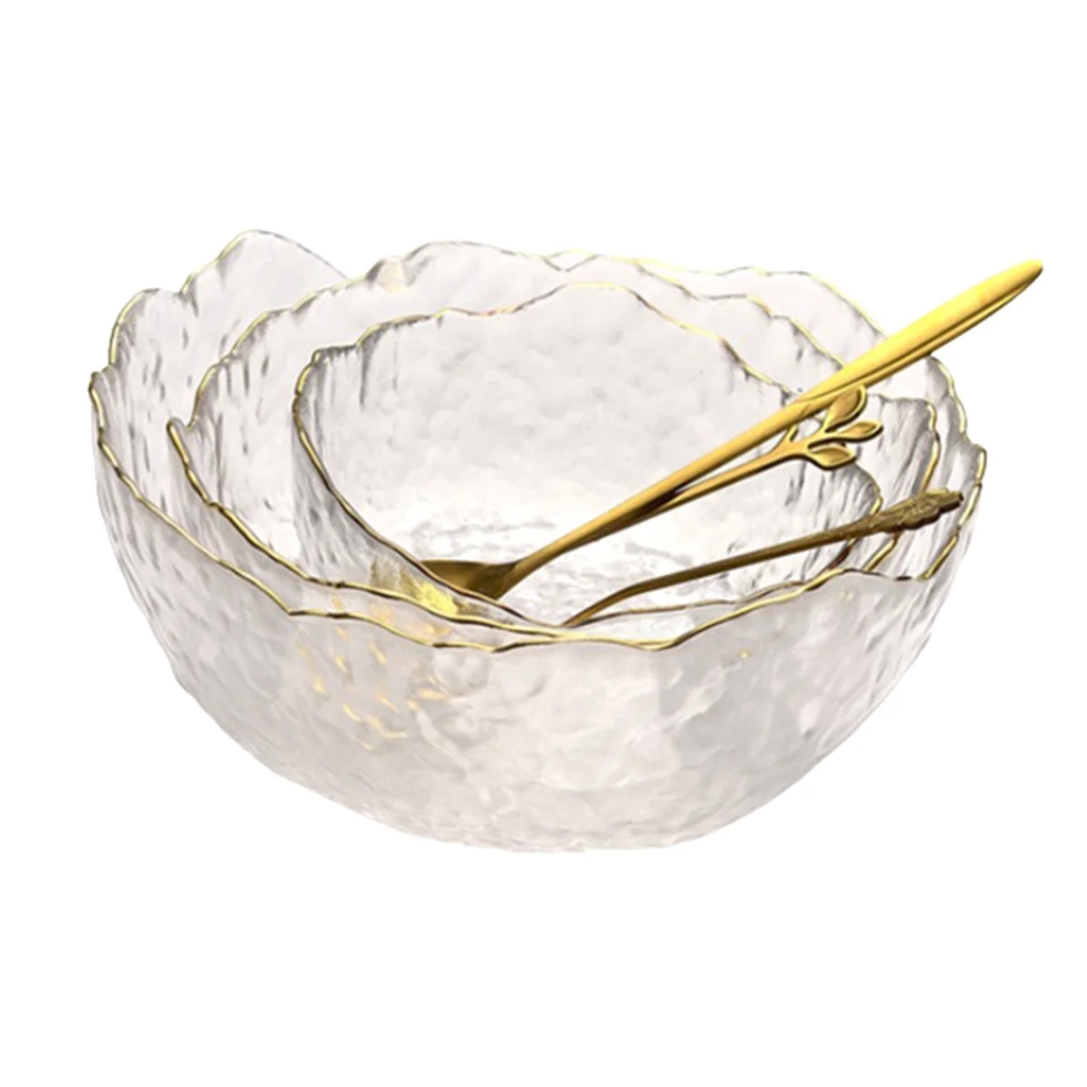 

Glass Salad Bowl Irregular Glass Bowl with Gold Inlay Edge Transparent Salad Fruit Soup Dessert Mixing Bowl