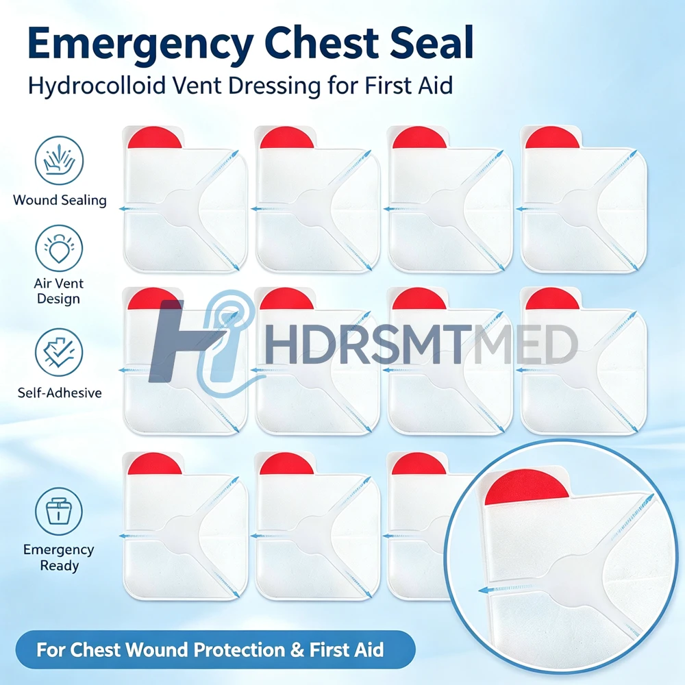 1-10PCS Trauma First Aid Kit with Vented Chest Seal Emergency Rescue Bandage Square Dressing Outdoor Wound Care Tool