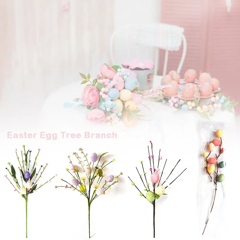 Huevo de Pascua creativo, rama de árbol, decoración colorida para el hogar, pintura de huevos de espuma, suministros para fiesta de Pascua de primavera