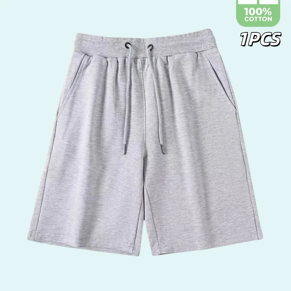 Spring and Summer Pure Cotton Drawstring Sports Pants, Solid Color Casual Shorts Suitable for Gym, Running, and Fitness Training