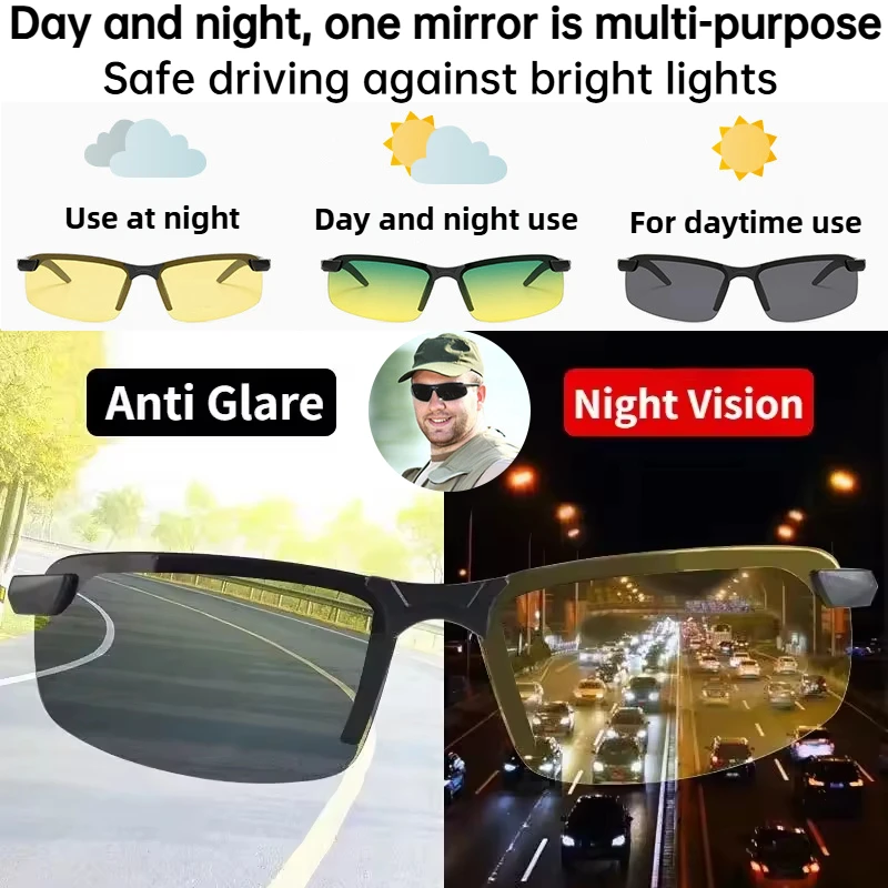 

1pc Color changing outdoor bicycle sunglasses,day and night use,UV protection,anti glare,anti fall,for driving,fishing,cycling