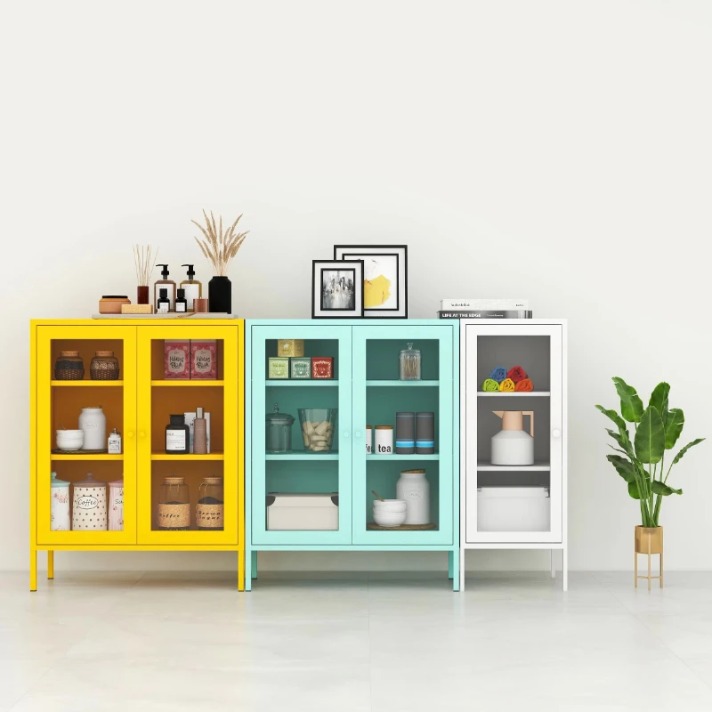 Modern style glass door metal storage cabinet, popular home hotel furniture, suitable for living room and bedroom, fashionable