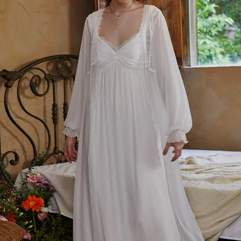 Ensemble de vêtements de nuit Peignoirs pour femmes, robe de nuit sexy, robe en maille romantique, chemise de nuit deux pièces dégradée, automne, hiver