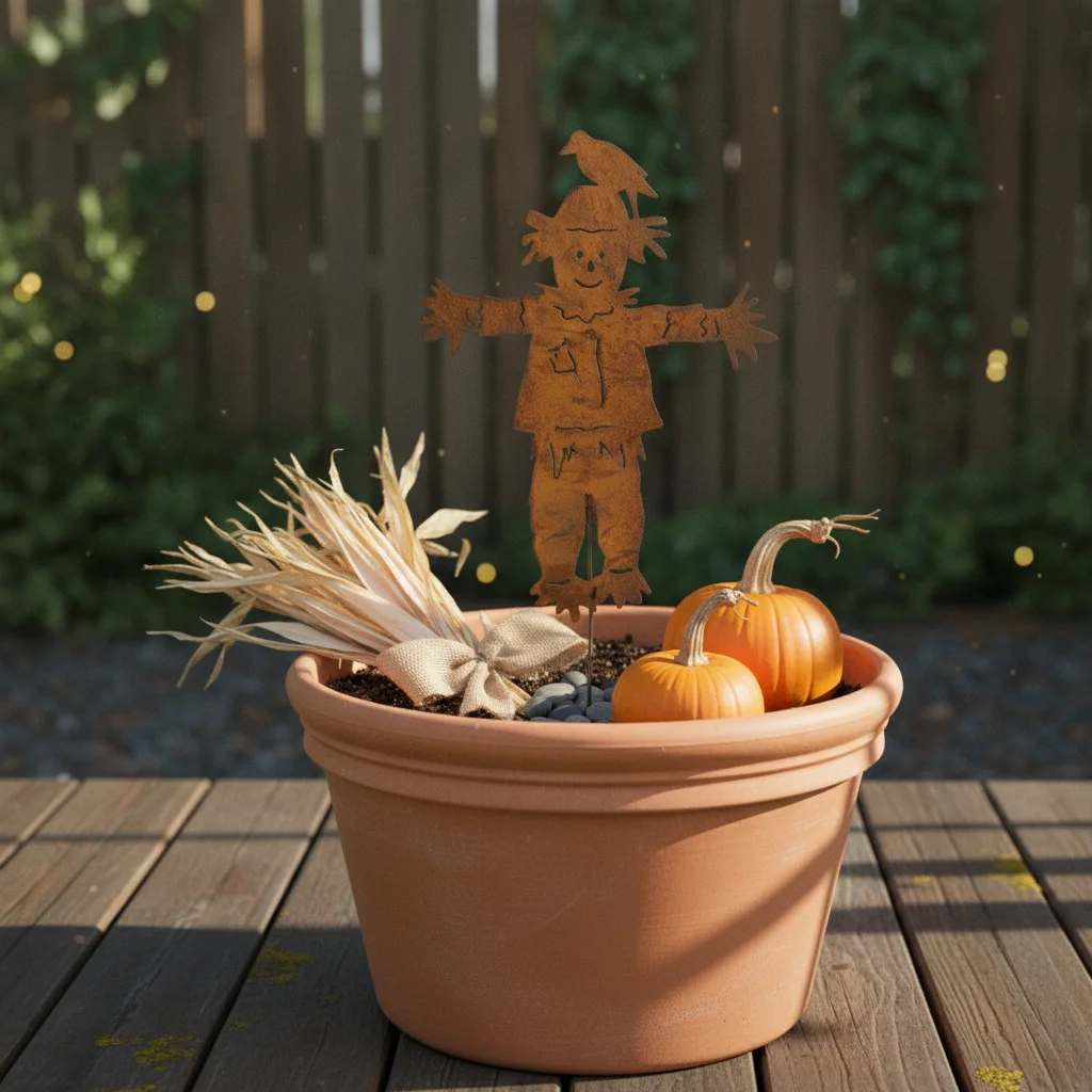 Metal Scarecrow Stake Rust Finish Scarecrow Stake Rusted Garden Outline Iron Outdoor Decor Weather-Resistant for Villa