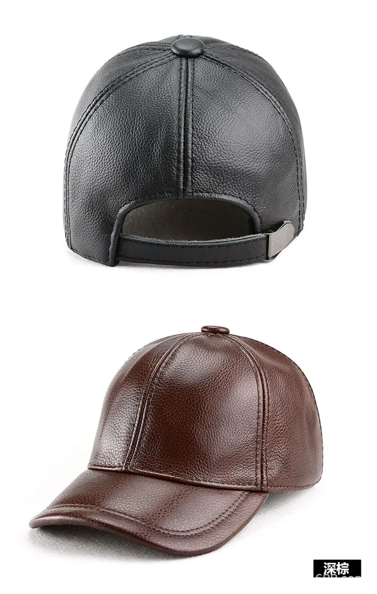 قبعة بيسبول من جلد البقر الأصلي للرجال والنساء لخريف وشتاء قبعة رياضية خارجية #4