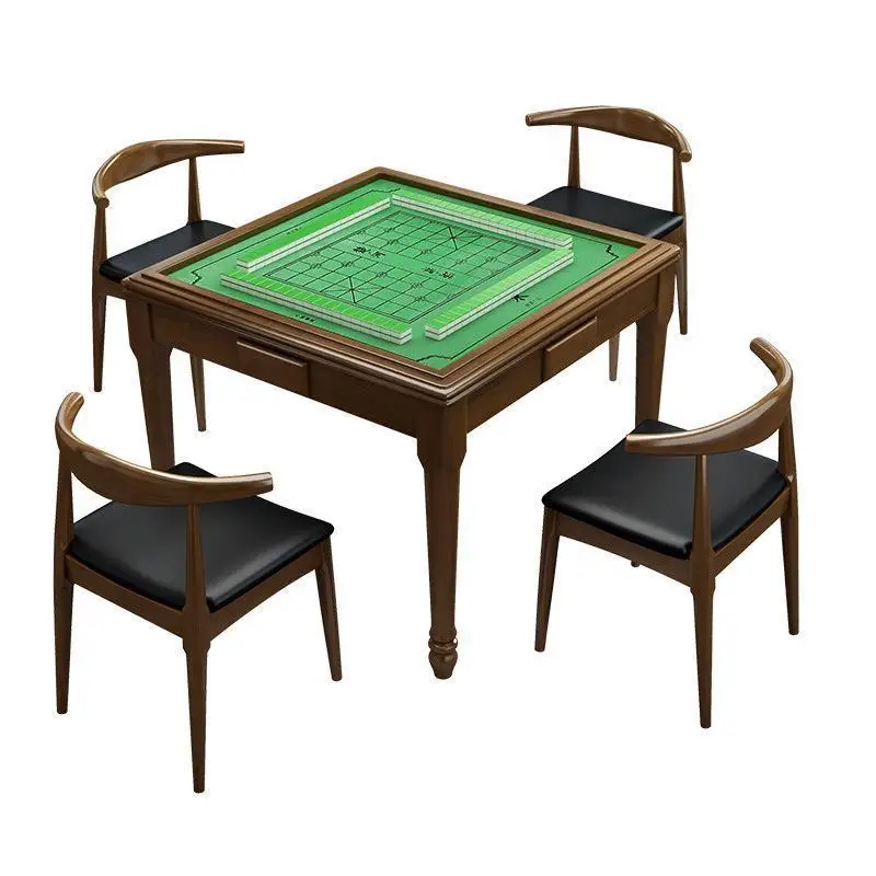 

Solid wood hand-rubbed mahjong table, home dining table, horn chair, elderly activity room, nursing home chess and card table