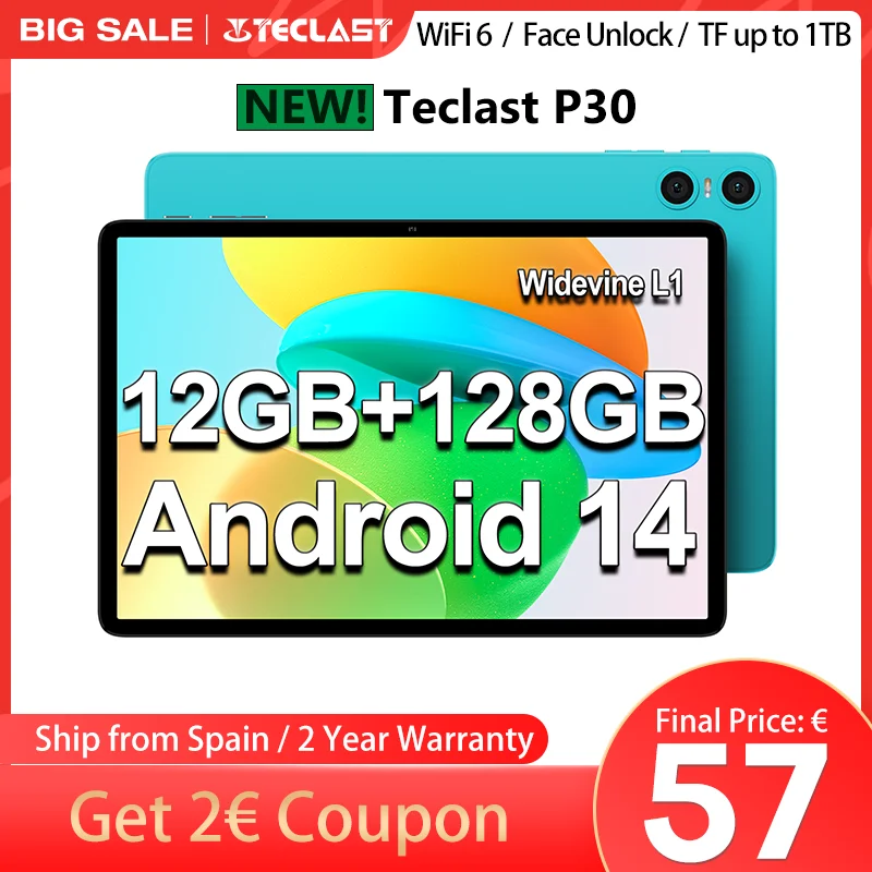 Teclast P30 Android 14 Tablet, 10.1 Inches 1280X800, Unisoc T606