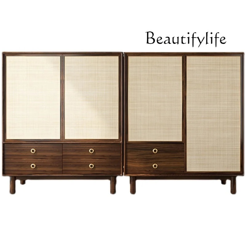 Bedroom Solid Wood Rattan Six-Drawer Cabinet Living Room B & B Locker Wood Color Storage Cabinet