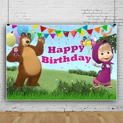 Masha and the Bear Photo Backdrop Kids Birthday Party Decoration Cartoon Cute Animals Vinyl Polyester Fabric Background Banner