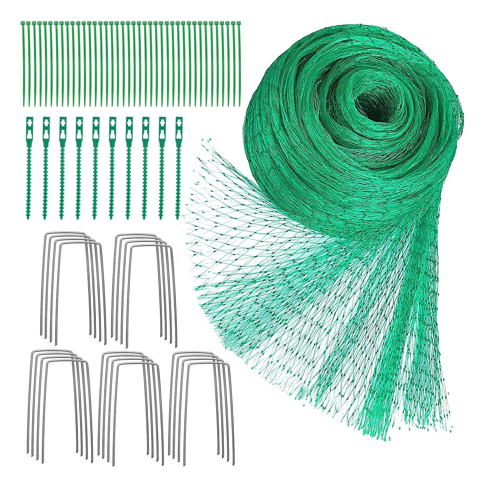 Bird Netting for Garden 33Ft x 13Ft with 40Pcs Nylon Cable Ties and 20Pcs U Shaped Garden Peg, Garden Farm Plants Fencing Mesh