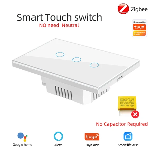 Imagen 2 del producto Interruptor Táctil Inteligente Zigbee Sin Cable Neutro, 1/2/3 Botones, Compatible con Alexa/Google Home/Aplicación Tuya Smart Life, Control Remoto, Temporizador, Control por Voz