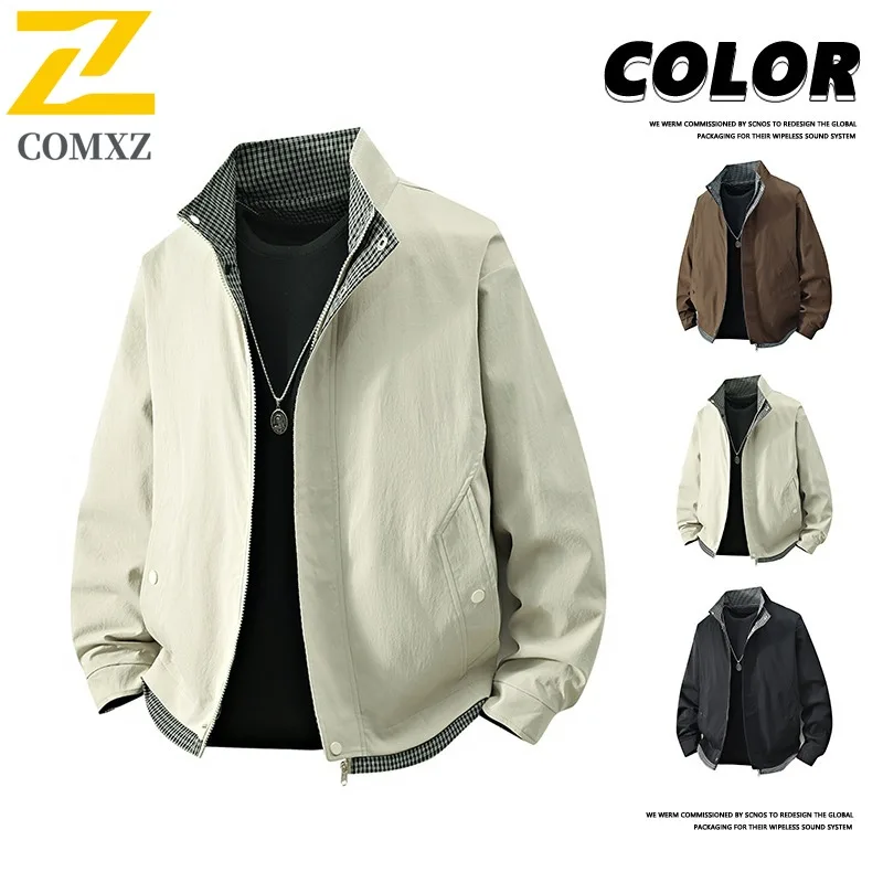 

COMXZ 2025 Men Fake Two Piece Vintage Workwear Jacket Cotton Casual Big Size Coat Autumn Fashion High End Trendy