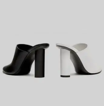 Picture 3: Summer Black White Matte Leather Pointed Toe High Heel Mules Women Pull On 8 CM Strange Heels Modern Half Slippers Shoes Lady