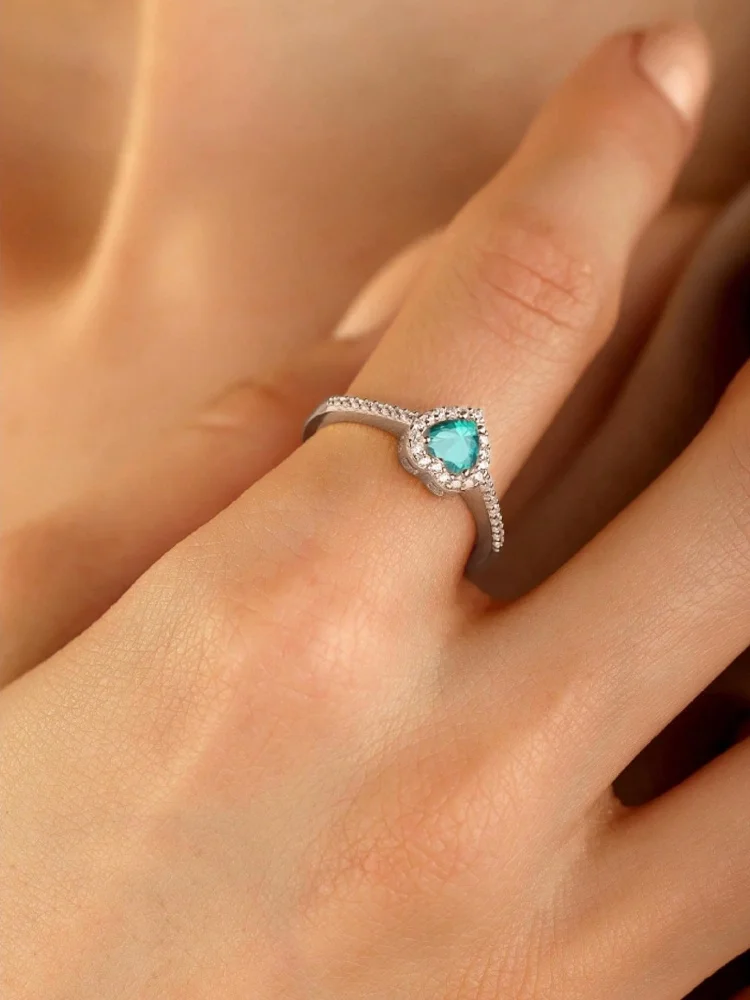 رائع الزركون رومانسية الحب القلب الدائري للنساء المشاركة الزفاف ريال 925 فضة فاخرة عالية الجودة غرامة مجوهرات #6