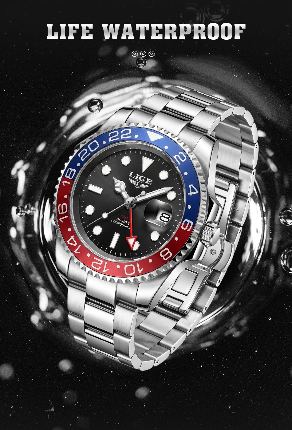 LIGE Hochwertige Luxus-Herrenuhr, Wasserdichte Quarzuhr mit Edelstahlarmband, Leuchtende Sportuhr, Geschenkuhr für Männer – Detail 8