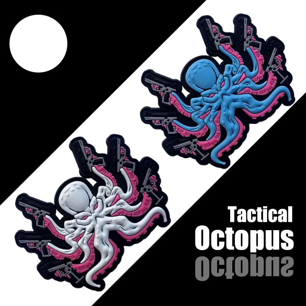 3D Rubber Colors Octopus With Guns Tactical PVC Animal Tactical Rubber Patch Stick On Bag Hat Army Label Sticker