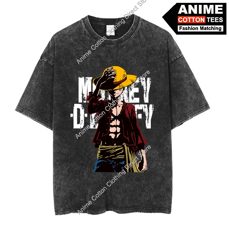 Anime Pirate King Print T Shirt WE GO TO NEW WORLD-Luffy Print T-shirt Y2k Harajuk Street Casual Unisex Cotton Oversized Tees