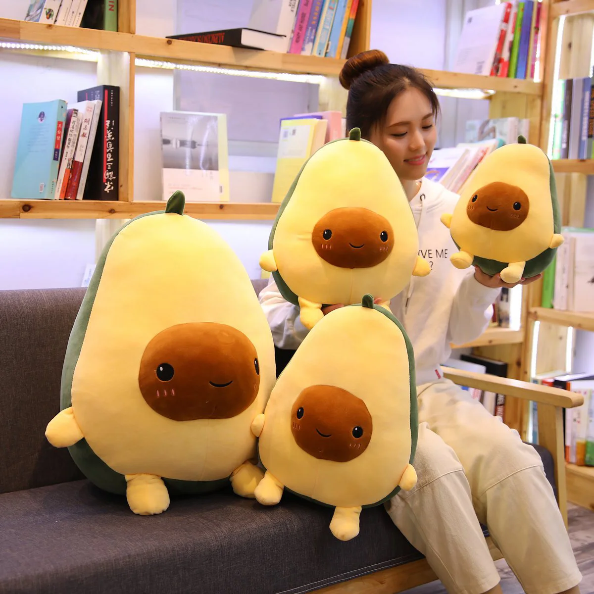 

Happy Half Avocado Family Plush Toy Shy Figured Green Fruit Plant Plushie Squishy Toys Props Gift 30/40/60cm