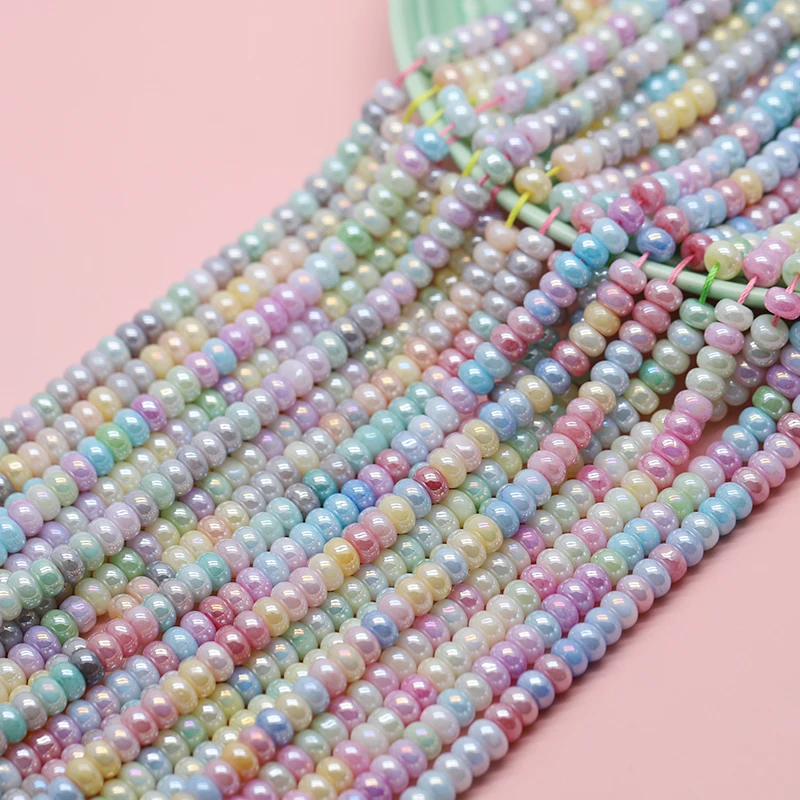 5x8mm 70pcs/strand Mixed Color Glass Bead Wheel Flat Round Loose Beads for Jwelry Making DIY Handmade Cotton Thread Beaded